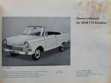 DKW F 12 Roadster Sport 1964 Ownermanual in original map (8241)